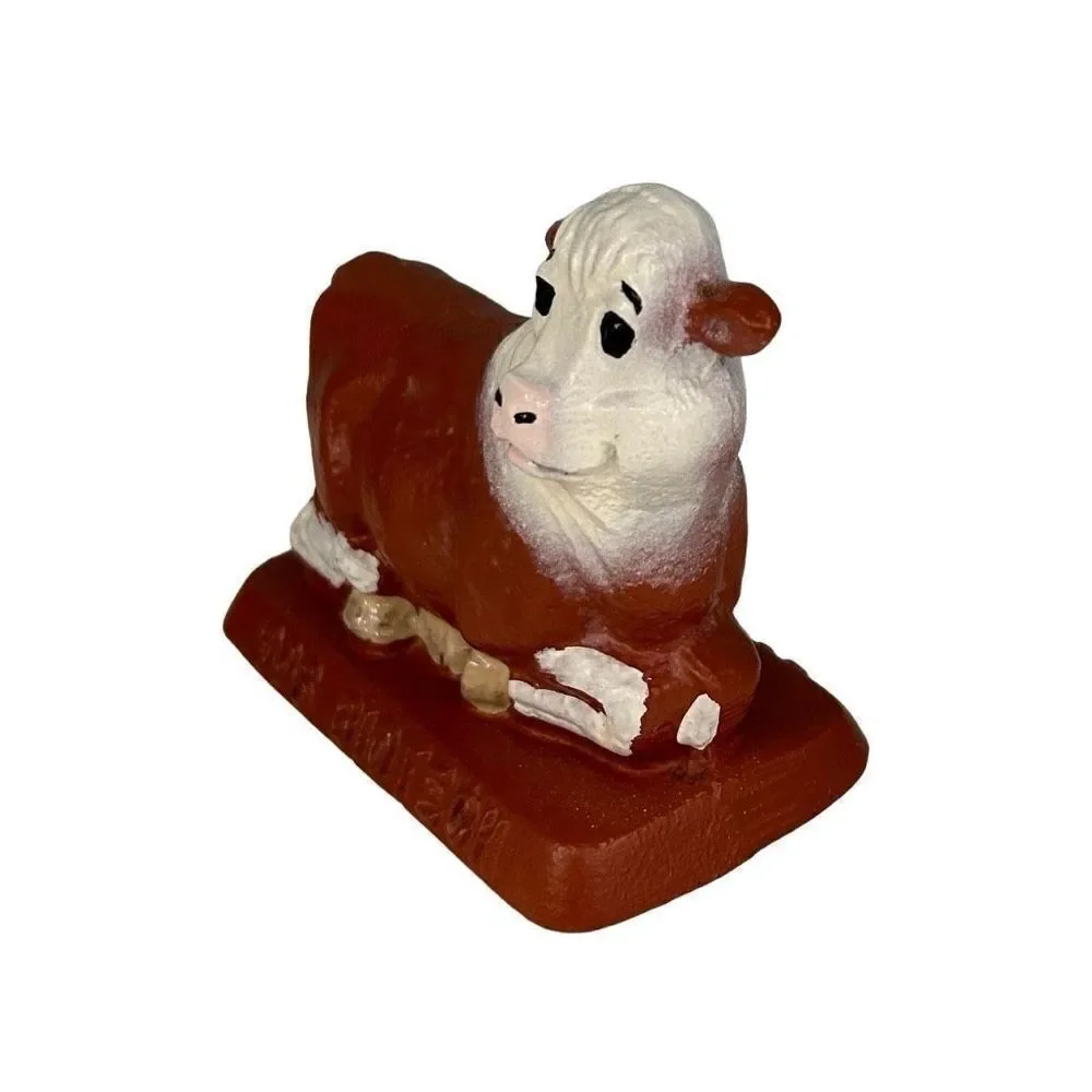 The Foundry Collection Cow Paperweight Brown White Cast Iron Home Office Ornate